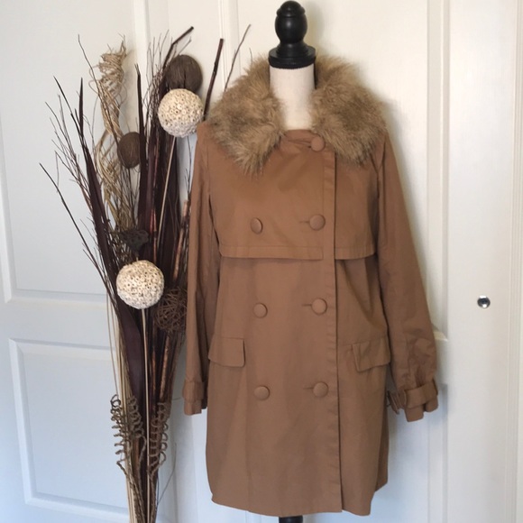 F21 Trench Coat Jacket Faux Fur Collar - Picture 3 of 8